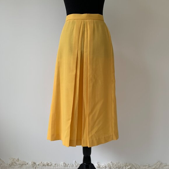 Vintage Gerard Pasquier Yellow A-Line Pleated Skirt - Size 46 - Picture 2 of 9